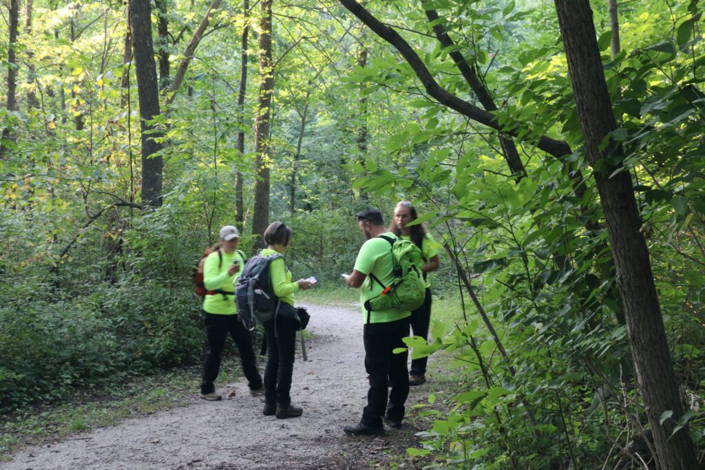 Checking the map and planning their route.